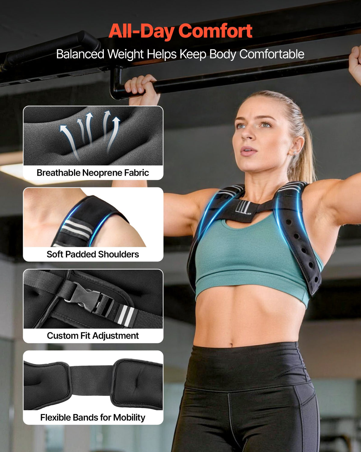 VEVOR Weighted Vest, 2.8 kg Body Weight Vest for Men Women, with Reflective Stripe, Adjustable Buckle, Workout Equipment for Strength Training, Running, Jogging, Fitness, Muscle Building, Weight Loss