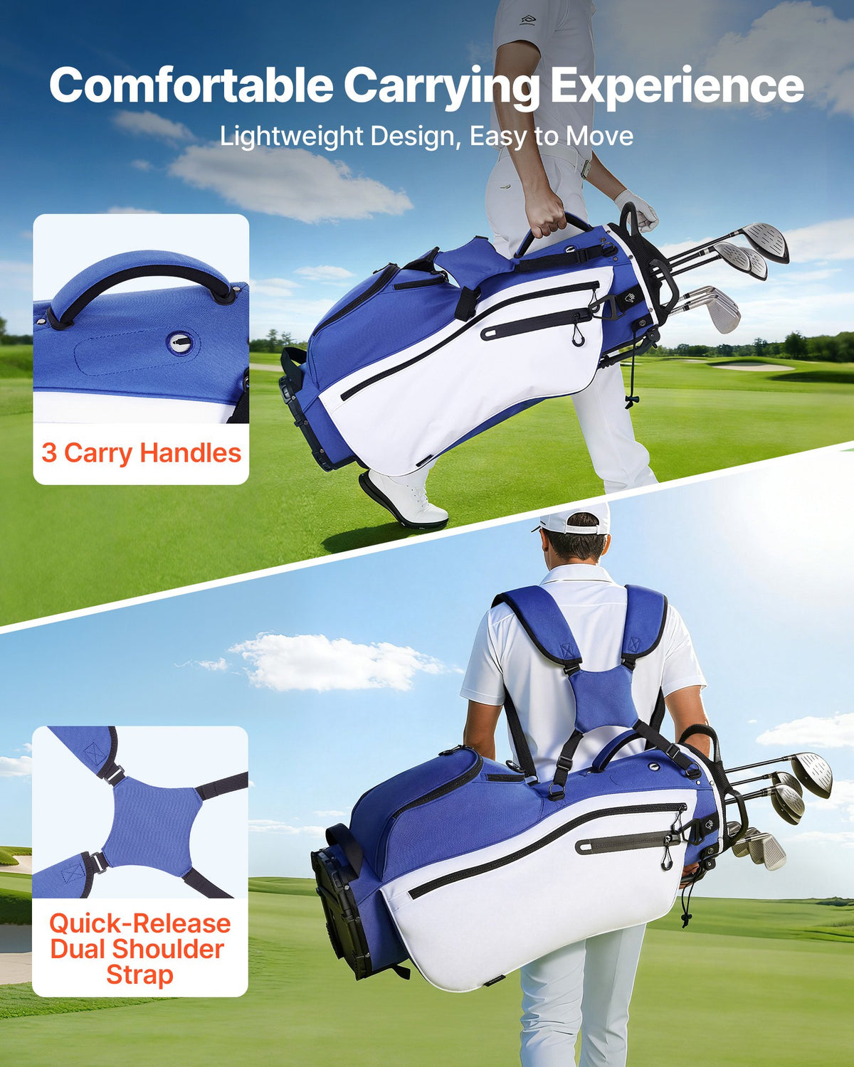 VEVOR Golf Cart Bag, 7 Way Top Divider Organizer, Club Stand Bag with Full-length Divider, Handles, Dual Support Legs, Storage Pockets, Dual Shoulder Straps, Rain Hood, Lightweight for Men and Women