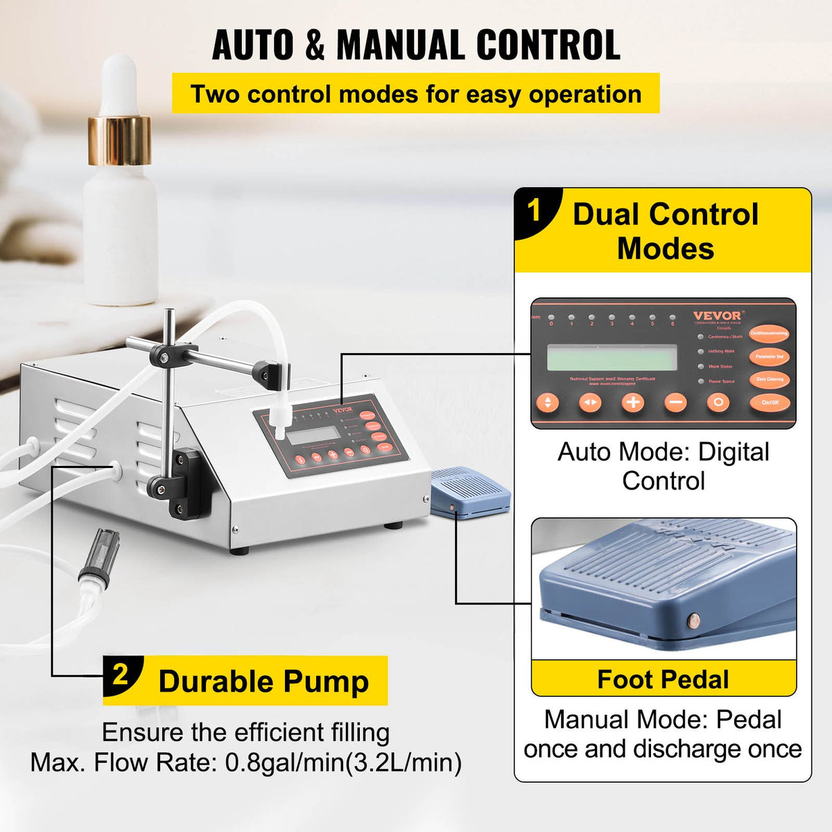 VEVOR Liquid Filling Machine 5-3500ml GFK-160 LCD Display Digital Control Pump Liquid Filler Machine Automatic Liquid Filling Machine