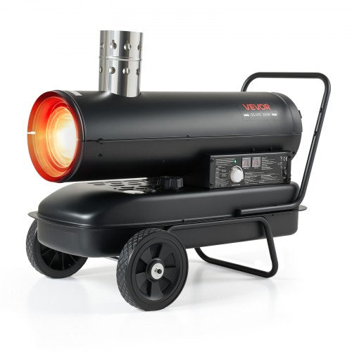 VEVOR Forced Air Kerosene Heater, 20 kW Output Diesel Torpedo Space Heater, for Garage, Warehouse, Workshop, Job Site, Construction, Thermostat Control, Premium Carbon Steel, Indirect-Fired, Black