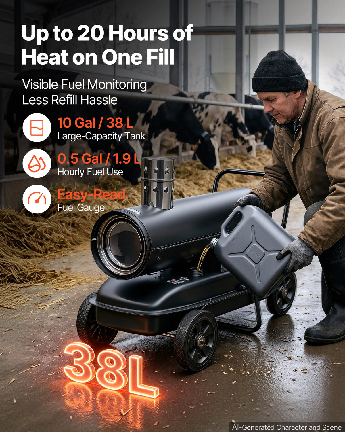 VEVOR Forced Air Kerosene Heater, 20 kW Output Diesel Torpedo Space Heater, for Garage, Warehouse, Workshop, Job Site, Construction, Thermostat Control, Premium Carbon Steel, Indirect-Fired, Black