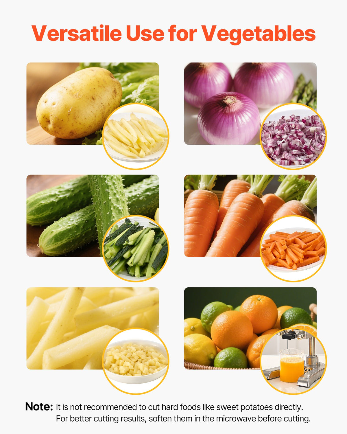 VEVOR Commercial French Fry Cutter, Stainless Steel Vegetable Fruit Chopper with 3 Replacement Blades 12.7mm 9.5mm 6.4mm, and a Juicing Blade, Manual Potato Slicer Dicer for Restaurants & Home Kitchen