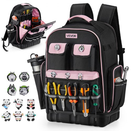 VEVOR Tool Backpack, 56 Pockets, Heavy-duty Tools Storage Organizer Work Bags with Laptop Compartment & Molded Base, Electrician Jobsite Backpack for Electrician, Repairman, and HVAC Techs