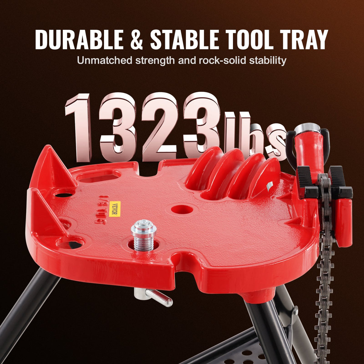 VEVOR Chain Vise with Tripod Stand | 3.2 to 152 mm Pipe Capacity | 600 kg Loading Capacity | Portable Stand with Folding Legs and Tool Tray | Ideal for Plumbing and Pipe Work