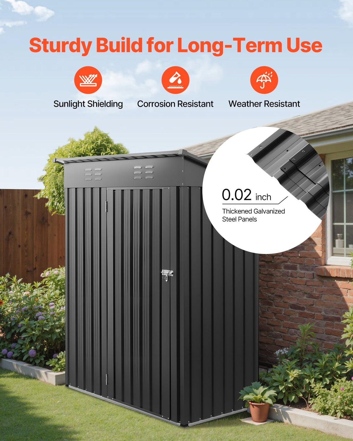 VEVOR 1533 x 876 x 1815 mm Metal Garden Shed, Storage Building with Lockable Door & 2 Louver Vents, Sloped Roof Metal Outdoor Storage Shed, Tool Sheds Outdoor Storage for Backyard, Garden, Patio