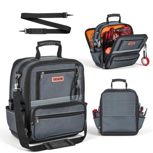 VEVOR Tool Bag, 335 MM, 34-Pocket Portable Large Tool Box Organizer Storage, Carry Toolbox with Hard Plastic Base, Large Zipper, Adjustable Shoulder Strap, for Men Women Dad Husband Fathers Day