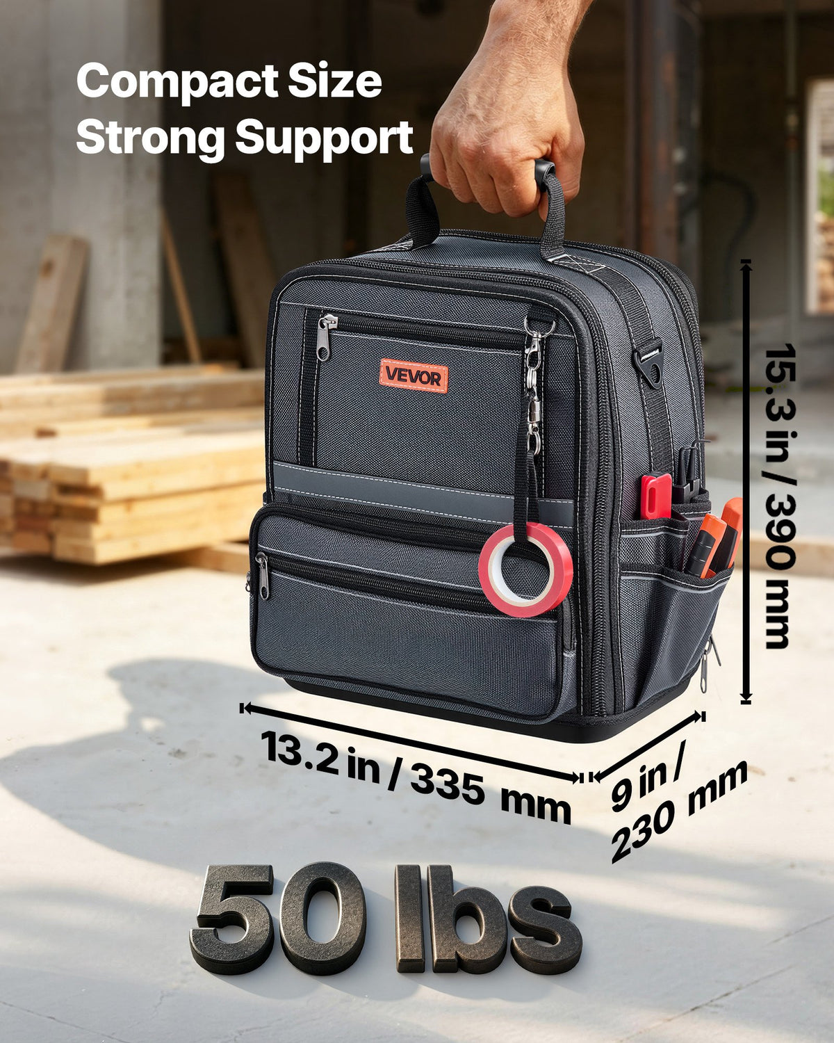 VEVOR Tool Bag, 335 MM, 34-Pocket Portable Large Tool Box Organizer Storage, Carry Toolbox with Hard Plastic Base, Large Zipper, Adjustable Shoulder Strap, for Men Women Dad Husband Fathers Day