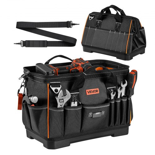 VEVOR Tool Bag, 410 MM, 33-Pocket Portable Large Tool Box Organizer Storage, Toolbox with Water-Resistant Base, Large Zipper, Adjustable Shoulder Strap Toolbag, for Men Women Dad Husband Fathers Day