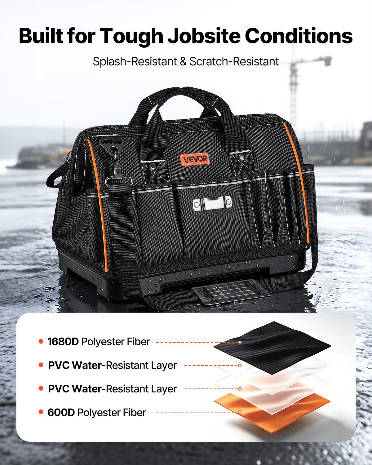 VEVOR Tool Bag, 410 MM, 33-Pocket Portable Large Tool Box Organizer Storage, Toolbox with Water-Resistant Base, Large Zipper, Adjustable Shoulder Strap Toolbag, for Men Women Dad Husband Fathers Day