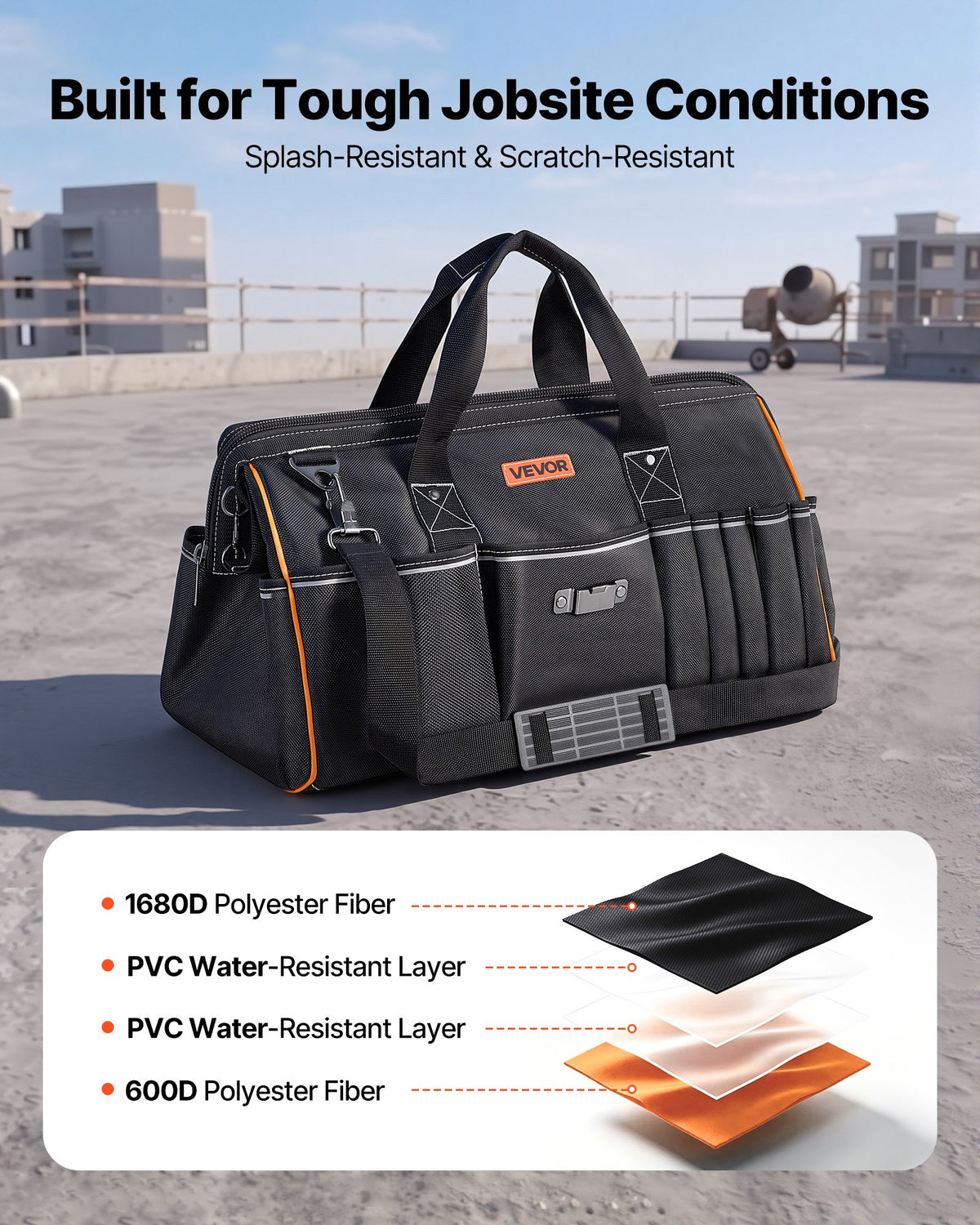 VEVOR Tool Bag, 510 MM, 33-Pocket Portable Large Tool Box Organizer Storage, Toolbox with Big Zipper, Adjustable Shoulder Strap, Water-Resistant Carry Toolbag, for Men Women Dad Husband Fathers Day