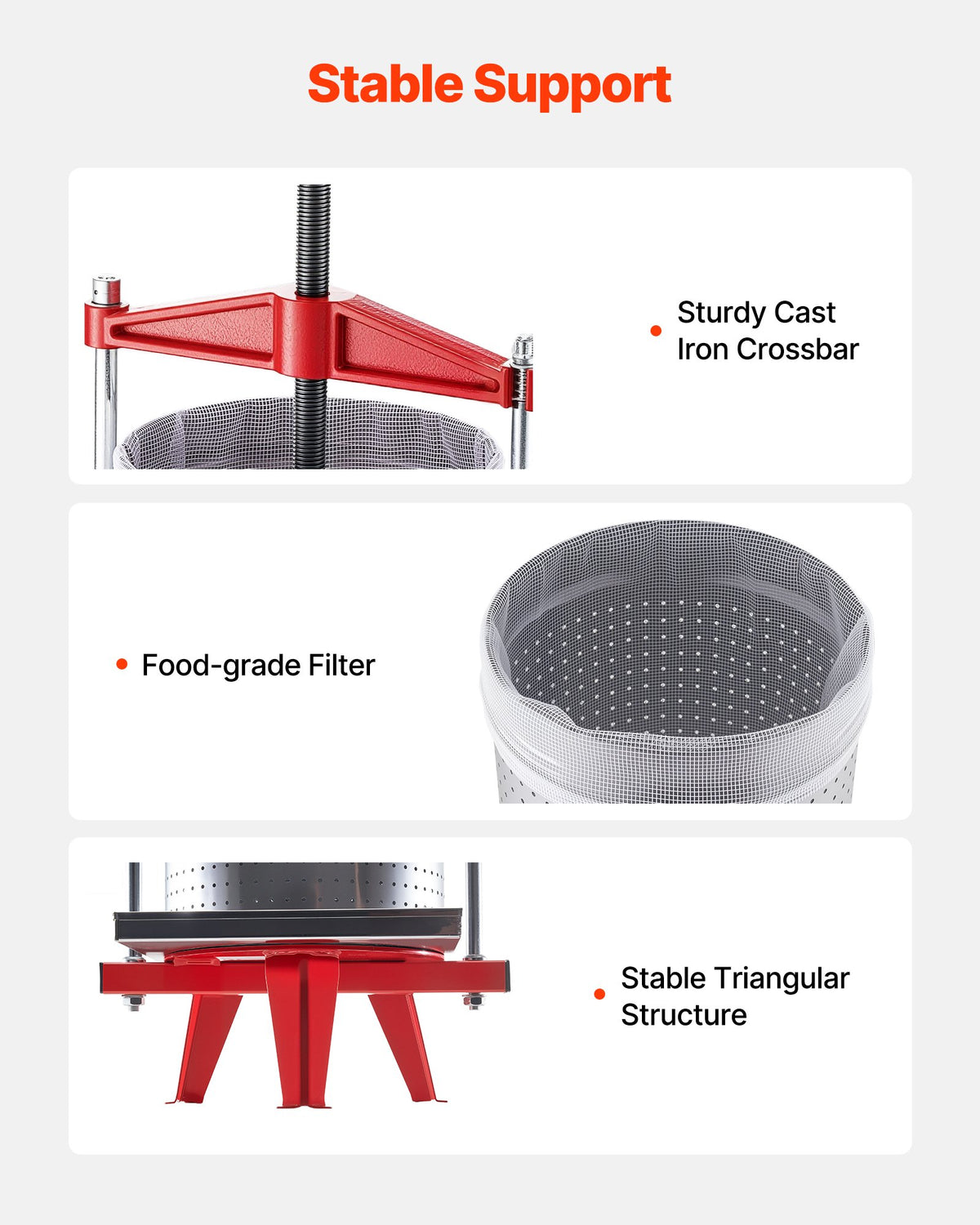 VEVOR Fruit Wine Press, 3.96Gal/15L, Stainless Steel Manual Juice Maker, Heavy Duty T-Shaped Handle & Cross-beam for Cider Apple Grape Vegetable Press, with 2 Filter Bags, for Kitchen Home Brewing