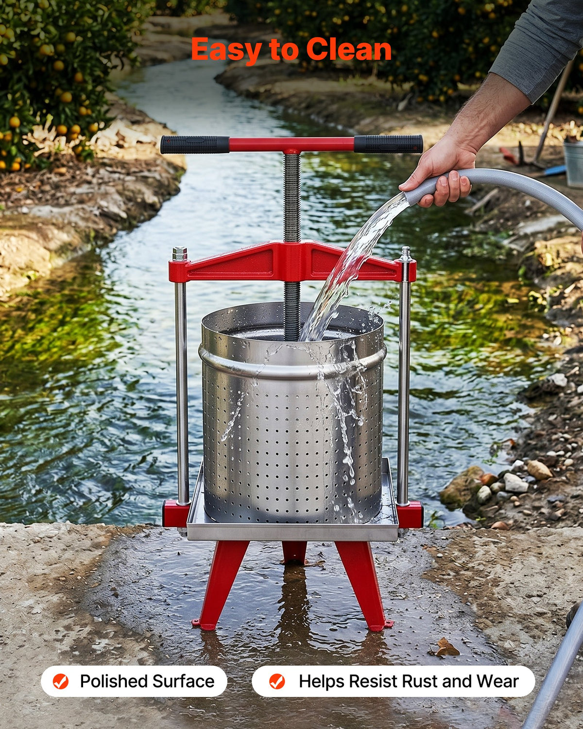 VEVOR Fruit Wine Press, 3.96Gal/15L, Stainless Steel Manual Juice Maker, Heavy Duty T-Shaped Handle & Cross-beam for Cider Apple Grape Vegetable Press, with 2 Filter Bags, for Kitchen Home Brewing