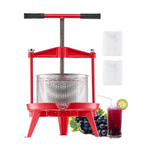 VEVOR 2.38 Gal/9L Fruit Wine Press, Stainless Steel Basket with Cross-beam and Triangular Structure, Manual Juice Maker, Cider Apple Grape Tincture Making Press with T-Handle for Kitchen Home