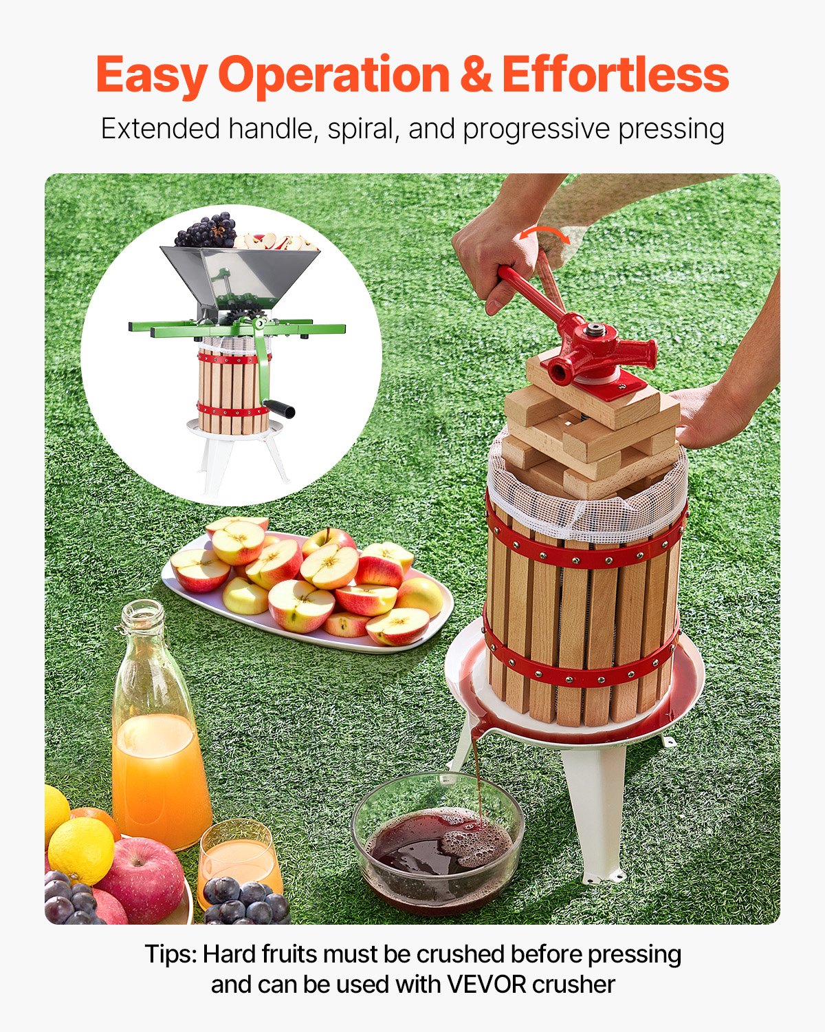 VEVOR 1.6 Gal/6L Fruit Wine Press, Solid Wood Basket with 8 Blocks, Heavy Duty Manual Juice Maker, Cider Apple Grape Tincture Honey Olive Oil Making Press with Handle for Kitchen, Home