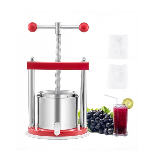 VEVOR 0.44 Gal/1.65L Fruit Wine Press, 2 Stainless Steel Barrels, Manual Juice Maker, Cider Apple Grape Tincture Honey Olive Oil Making Press with T-Handle for Outdoor Kitchen Home