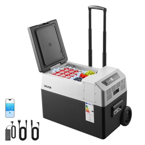 VEVOR 12 Volt Refrigerator, 31.7 QT/ 30L Car Fridge, Portable Electric Freezer Compressor with Handle, APP Control and Wheels, 12V/24V DC 100-240V AC, -22℃ to 10℃, for Truck Van RV SUV Travel Camping