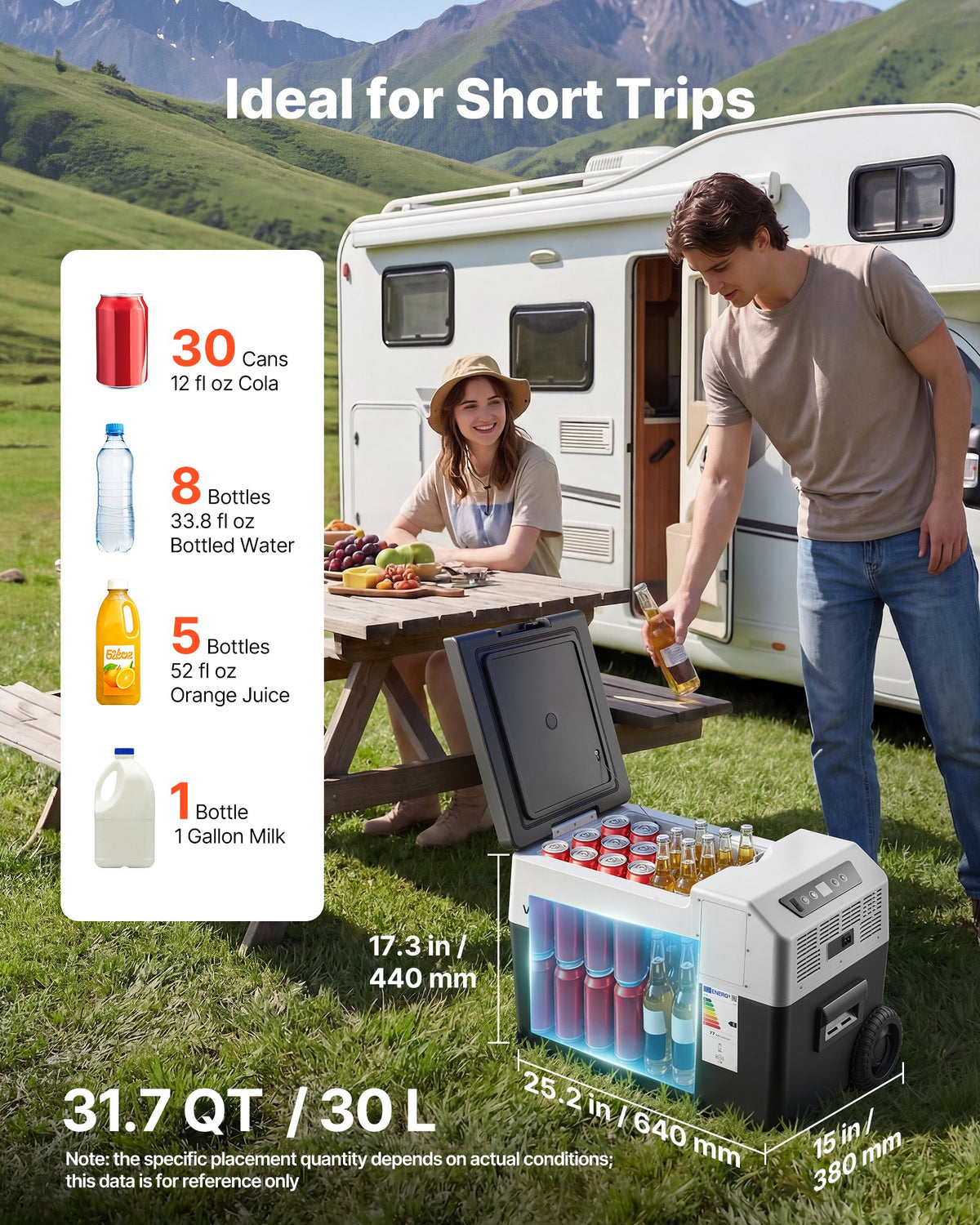 VEVOR 12 Volt Refrigerator, 31.7 QT/ 30L Car Fridge, Portable Electric Freezer Compressor with Handle, APP Control and Wheels, 12V/24V DC 100-240V AC, -22℃ to 10℃, for Truck Van RV SUV Travel Camping