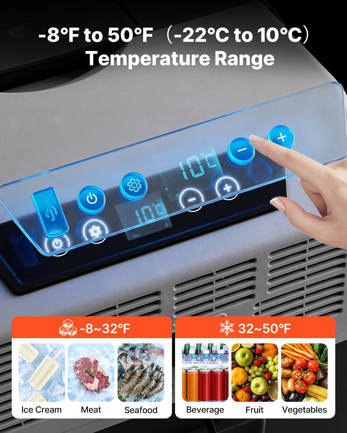 VEVOR 12 Volt Refrigerator, 52.8 QT/ 50L Car Fridge, Portable Electric Freezer Compressor with Handle, APP Control and Wheels, 12V/24V DC 100-240V AC, -22℃ to 10℃, for Truck Van RV SUV Travel Camping