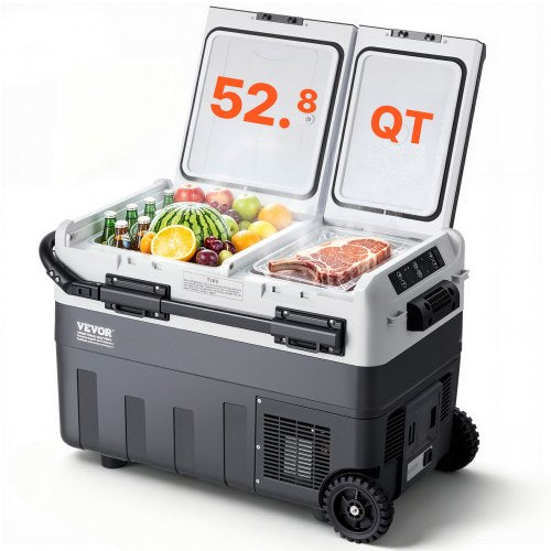 VEVOR Portable Car Refrigerator, 12 Volt Car Refrigerator Fridge, 50 L / 52.8 QT Dual Zone Portable Freezer, -4℉-68℉ Adjustable Temperature, Compressor Cooler for Home, Outdoor, Camping, RV, Car