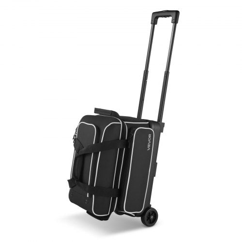 VEVOR Bowling Ball Bag, 2 Ball Double Roller Bowling Bag with Wheels, Featuring a Separate Compartment for Shoes (Up To US Size 16) & Oversized Accessory Pocket, Retractable Handle Extends to 1050 mm