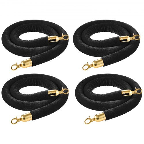 VEVOR 4 Pcs Black Velvet Stanchion Ropes, 1.5 m Crowd Control Stanchion Black Velvet Ropes with Gold Hooks, Post Queue Barrier Carpet Rope for Carpet Events Movie Theaters Grand Openings Hotels Party