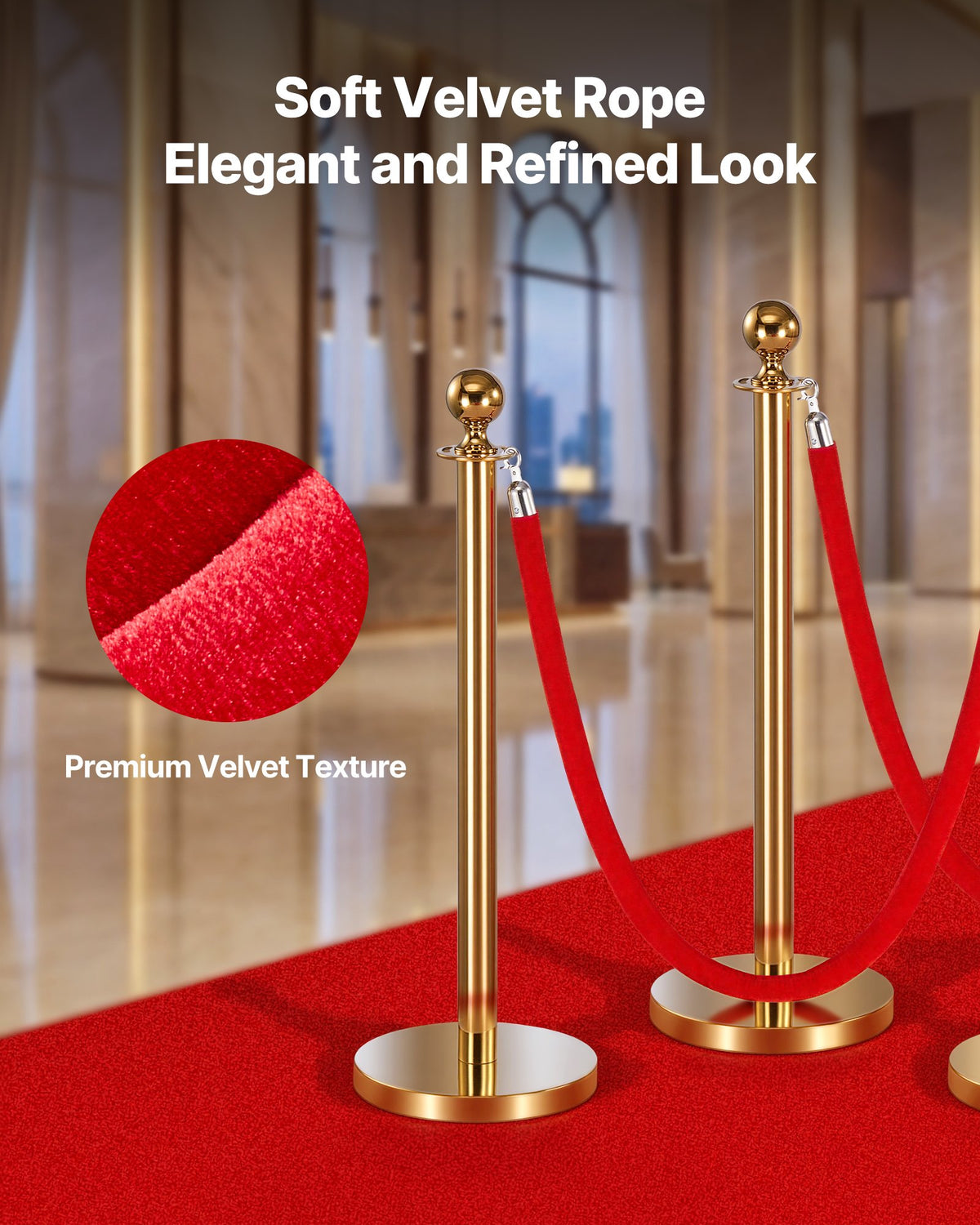 VEVOR 4 Pcs Red Velvet Stanchion Ropes, 1.5 m Crowd Control Stanchion Red Velvet Ropes with Silver Hooks, Post Queue Barrier Carpet Rope for Carpet Events Movie Theaters Grand Openings Hotels Party