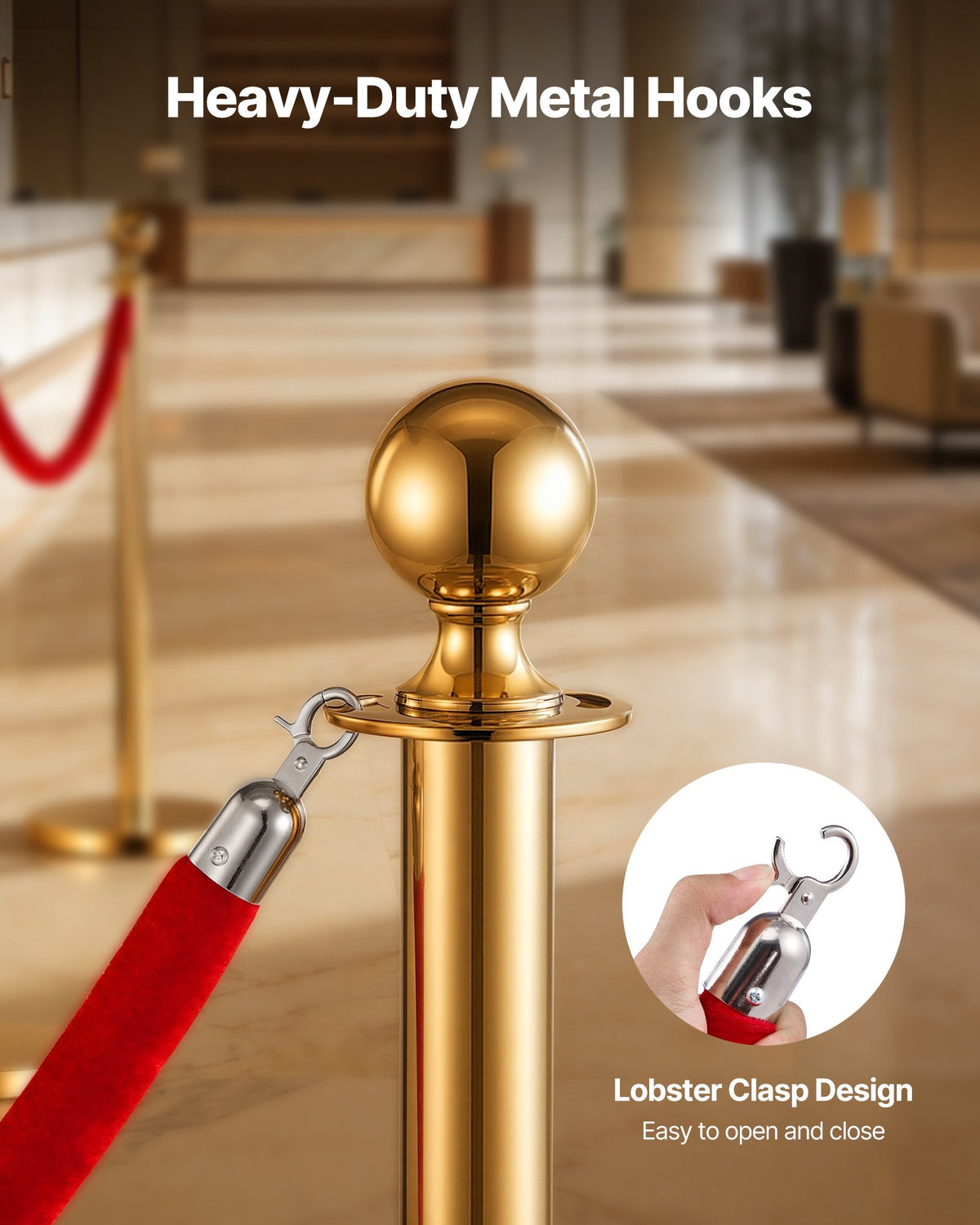 VEVOR 4 Pcs Red Velvet Stanchion Ropes, 1.5 m Crowd Control Stanchion Red Velvet Ropes with Silver Hooks, Post Queue Barrier Carpet Rope for Carpet Events Movie Theaters Grand Openings Hotels Party