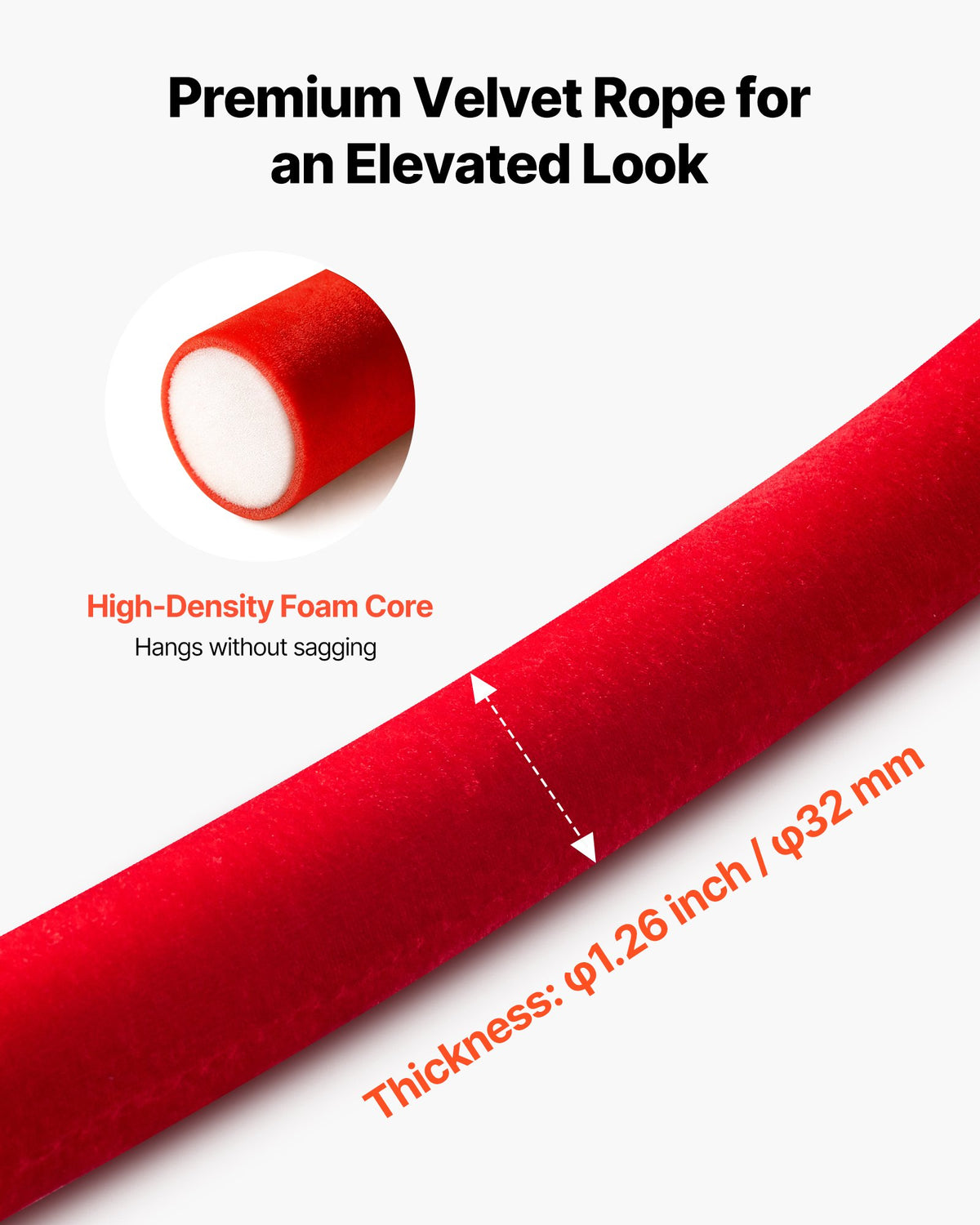 VEVOR 4 Pcs Red Velvet Stanchion Ropes, 1.5 m Crowd Control Stanchion Red Velvet Ropes with Silver Hooks, Post Queue Barrier Carpet Rope for Carpet Events Movie Theaters Grand Openings Hotels Party