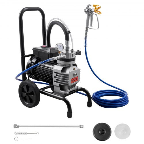 VEVOR Diaphragm Airless Paint Sprayer, 1800 W Efficient Cart Airless Paint Sprayer, 3300 psi High Pressure, with Extension Pole, Cleaning Needle and Brush, for Home Interior and Exterior Spraying