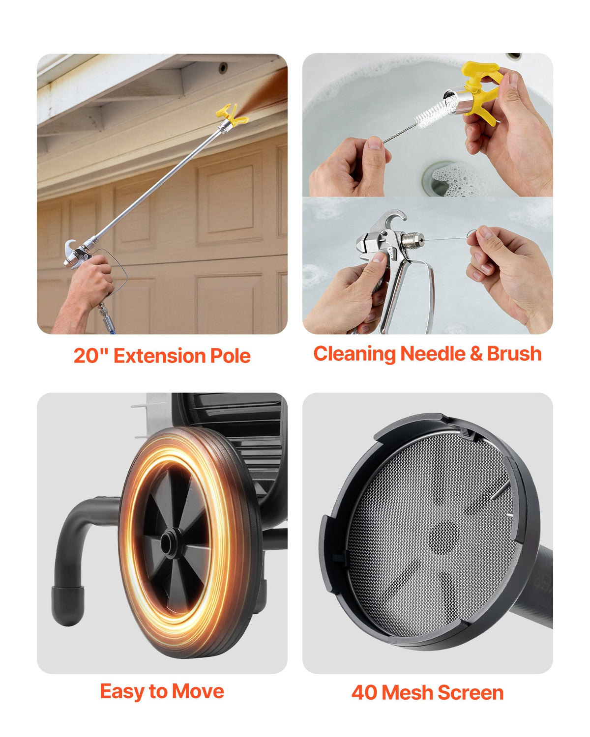 VEVOR Diaphragm Airless Paint Sprayer, 1800 W Efficient Cart Airless Paint Sprayer, 3300 psi High Pressure, with Extension Pole, Cleaning Needle and Brush, for Home Interior and Exterior Spraying