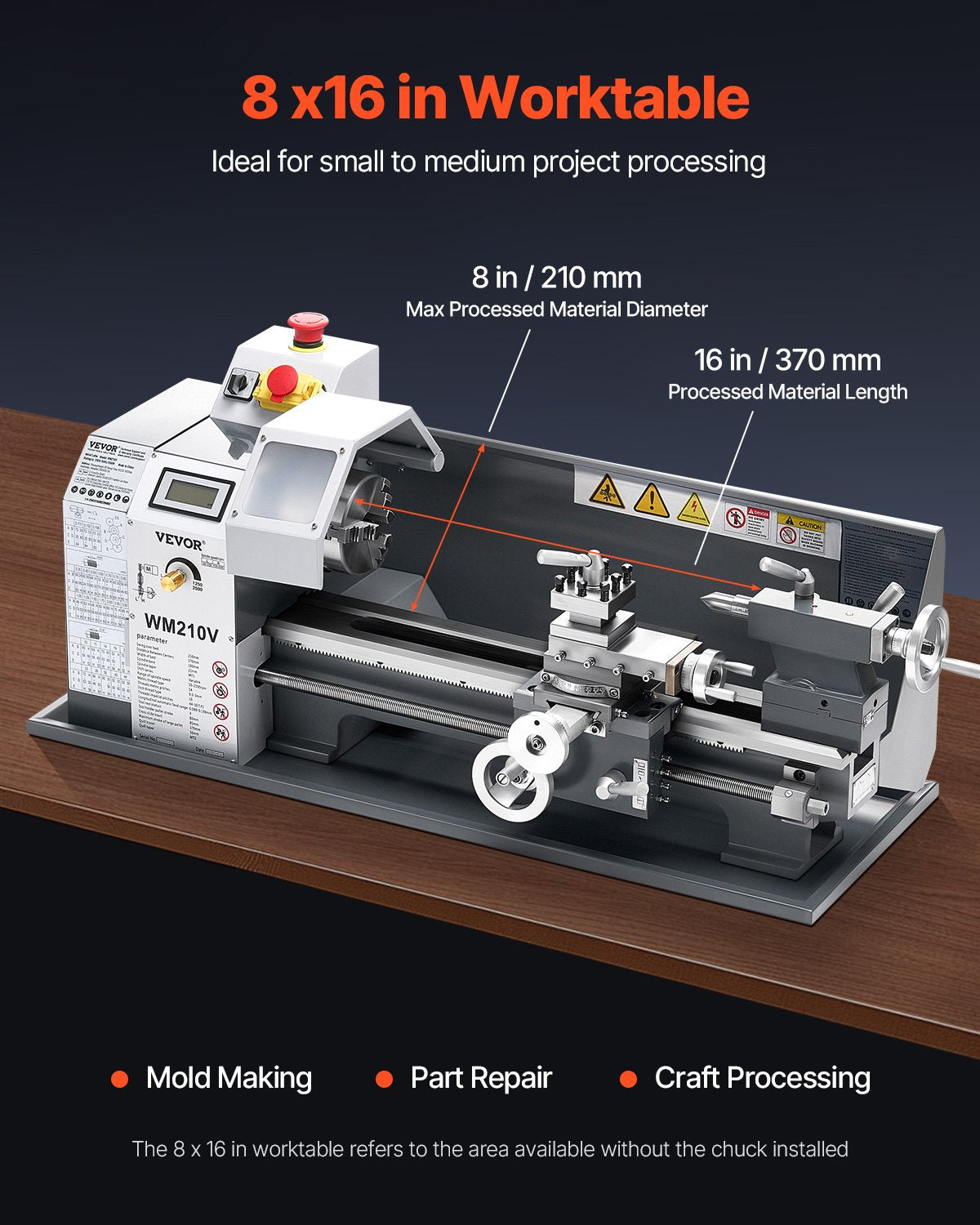 VEVOR Metal Lathe, 203 x 406 mm(8 x 16 in), 550W Benchtop Lathe Machine, 0-2500 RPM Variable Speed, with 0.0076 mm(0.0003 in) Spindle Accuracy Metal Gear, for Processing Precision Parts Imperial/Metric Thread Soft Metals Wood