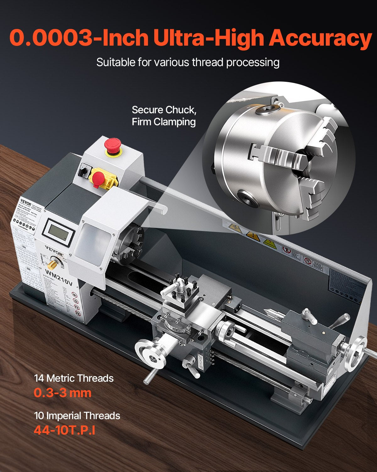 VEVOR Metal Lathe, 203 x 406 mm(8 x 16 in), 550W Benchtop Lathe Machine, 0-2500 RPM Variable Speed, with 0.0076 mm(0.0003 in) Spindle Accuracy Metal Gear, for Processing Precision Parts Imperial/Metric Thread Soft Metals Wood
