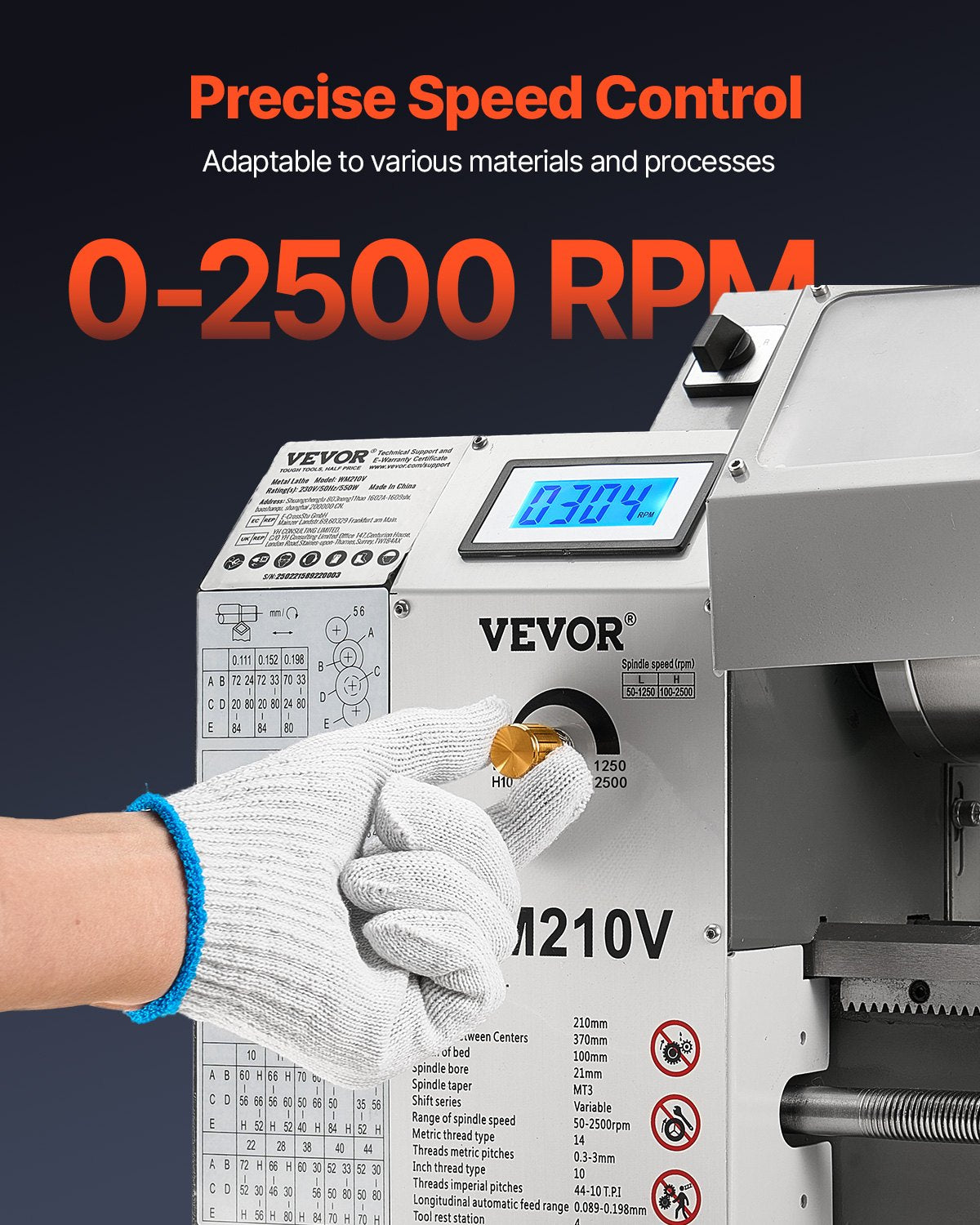 VEVOR Metal Lathe, 203 x 406 mm(8 x 16 in), 550W Benchtop Lathe Machine, 0-2500 RPM Variable Speed, with 0.0076 mm(0.0003 in) Spindle Accuracy Metal Gear, for Processing Precision Parts Imperial/Metric Thread Soft Metals Wood