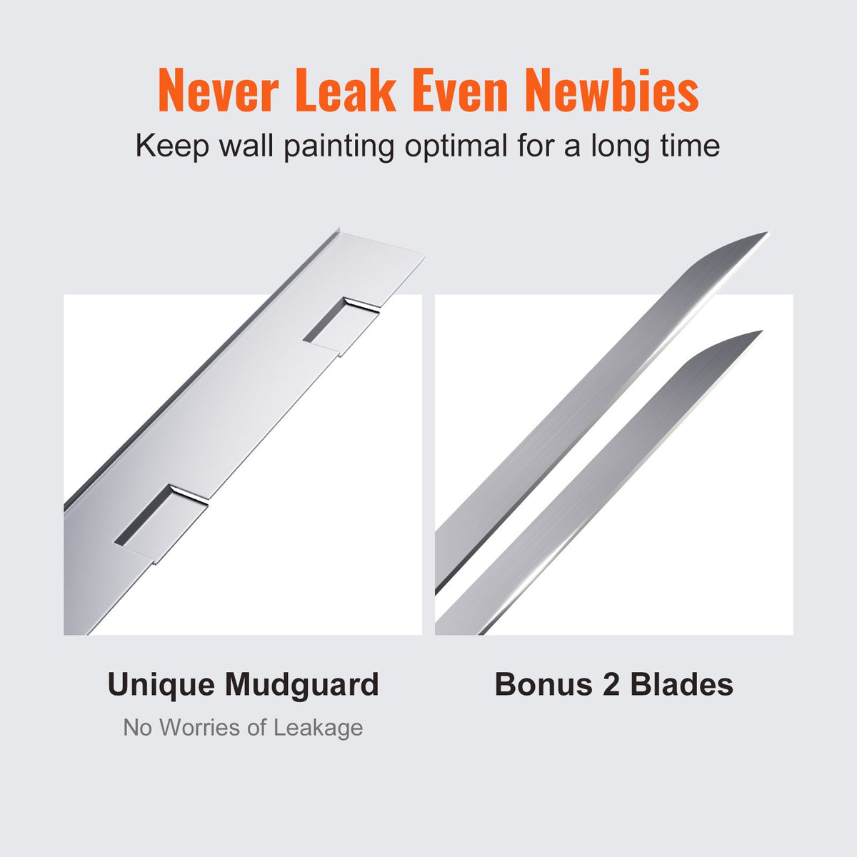 VEVOR Drywall Flat Box, 10-Inch Wide Quick Clean, Aluminum Finishing Mud Box for Plasterboard, Wallboard, Sheetrock, Bonus Mudguard, Extra 2 Stainless Steel Blades (10/12-Inch)