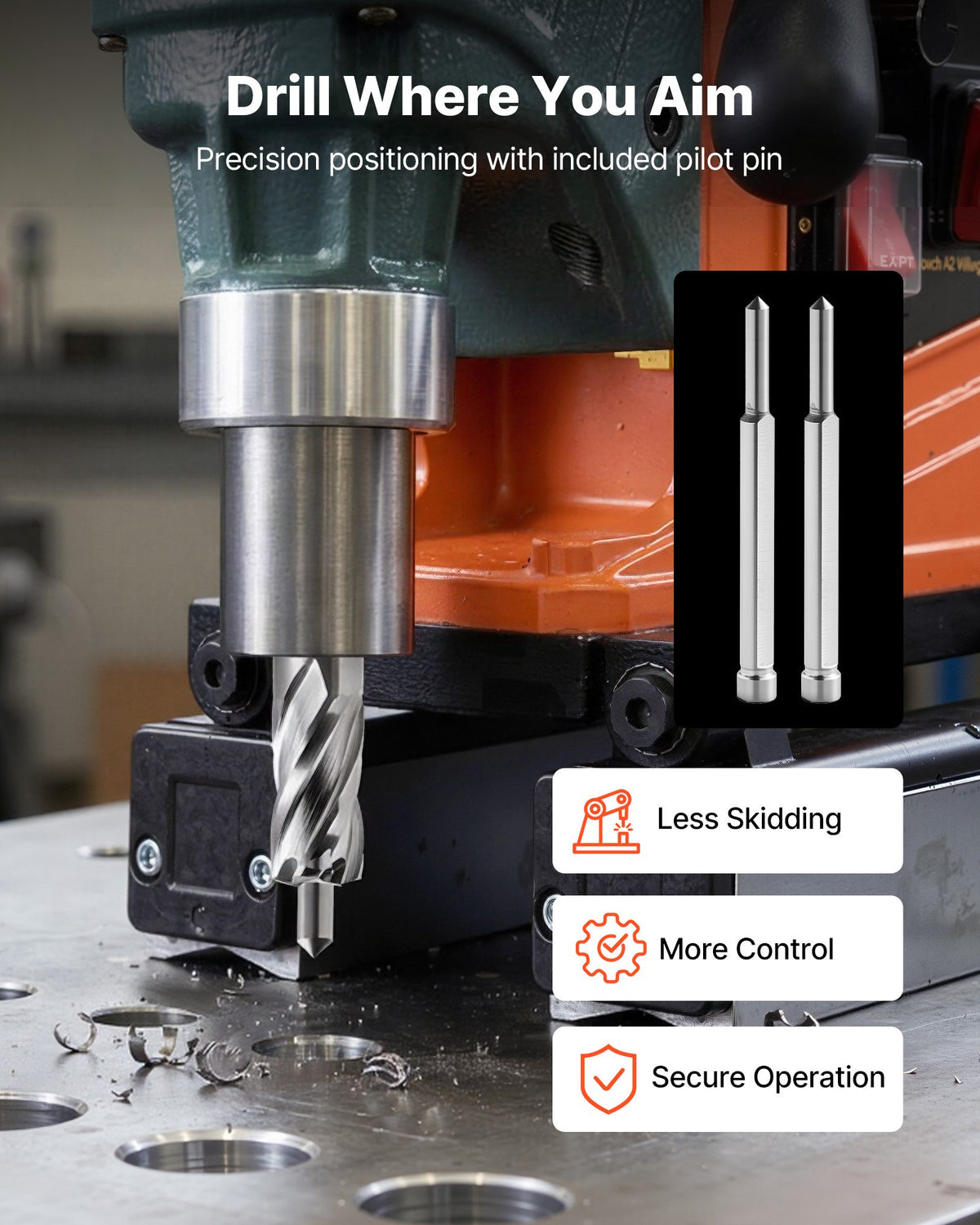VEVOR Annular Cutter Set, 5 pcs Weldon Shank Mag Drill Bits Kit, 25.4 mm Cutting Depth, 12.7 mm Cutting Diameter, HSS, 3 Drill Bits with 2 Pilot Pins and 3 Plastic Cases, for Magnetic Drills, Steel