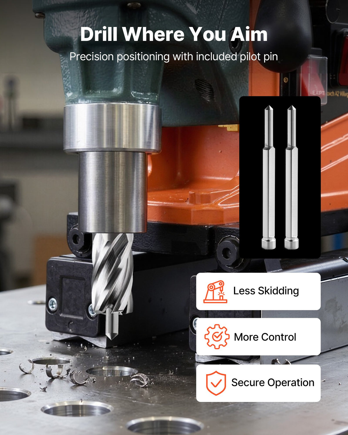VEVOR Annular Cutter Set, 5 pcs Weldon Shank Mag Drill Bits Kit, 25.4 mm Cutting Depth, 15.87 mm Cutting Diameter, HSS, 3 Drill Bits with 2 Pilot Pins and 3 Plastic Cases, for Magnetic Drills, Steel