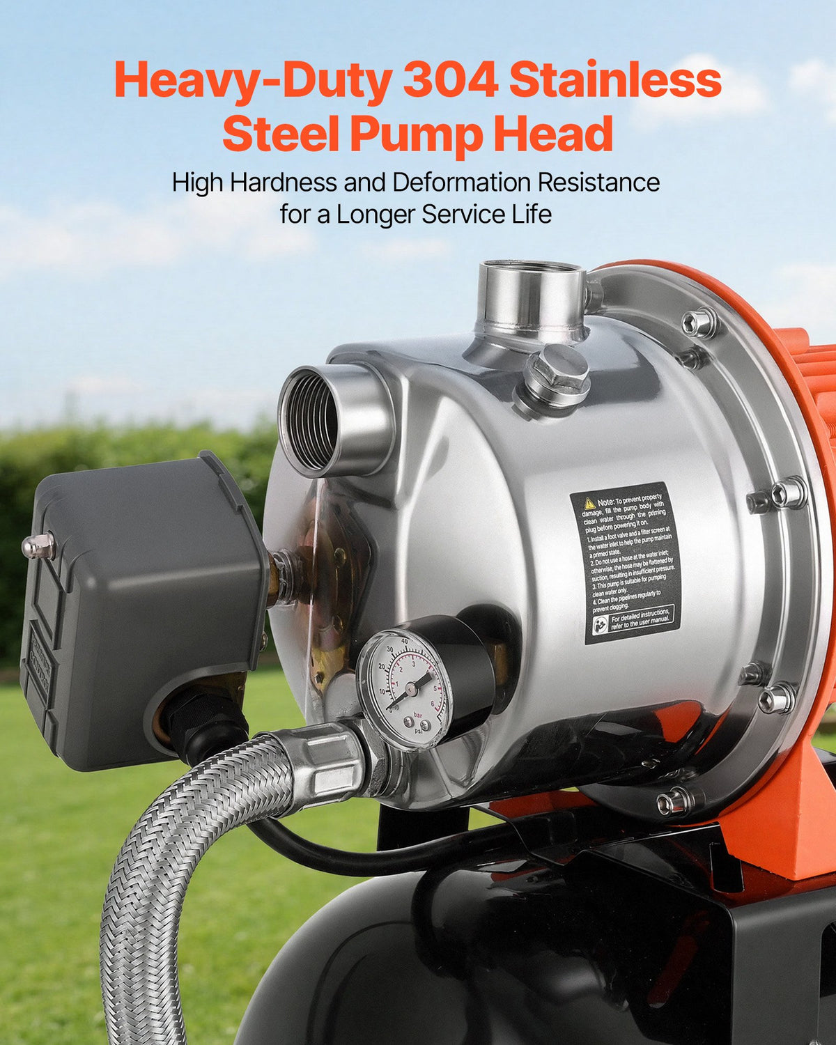 VEVOR 1.6 HP Shallow Well Pump with Pressure Tank, 230V 5000 LPH, Stainless Steel Irrigation Jet Pump with 19L Tank, Automatic Water Booster System, 1.4-2.8 bar Pressure Switch, for Home Garden Lawn