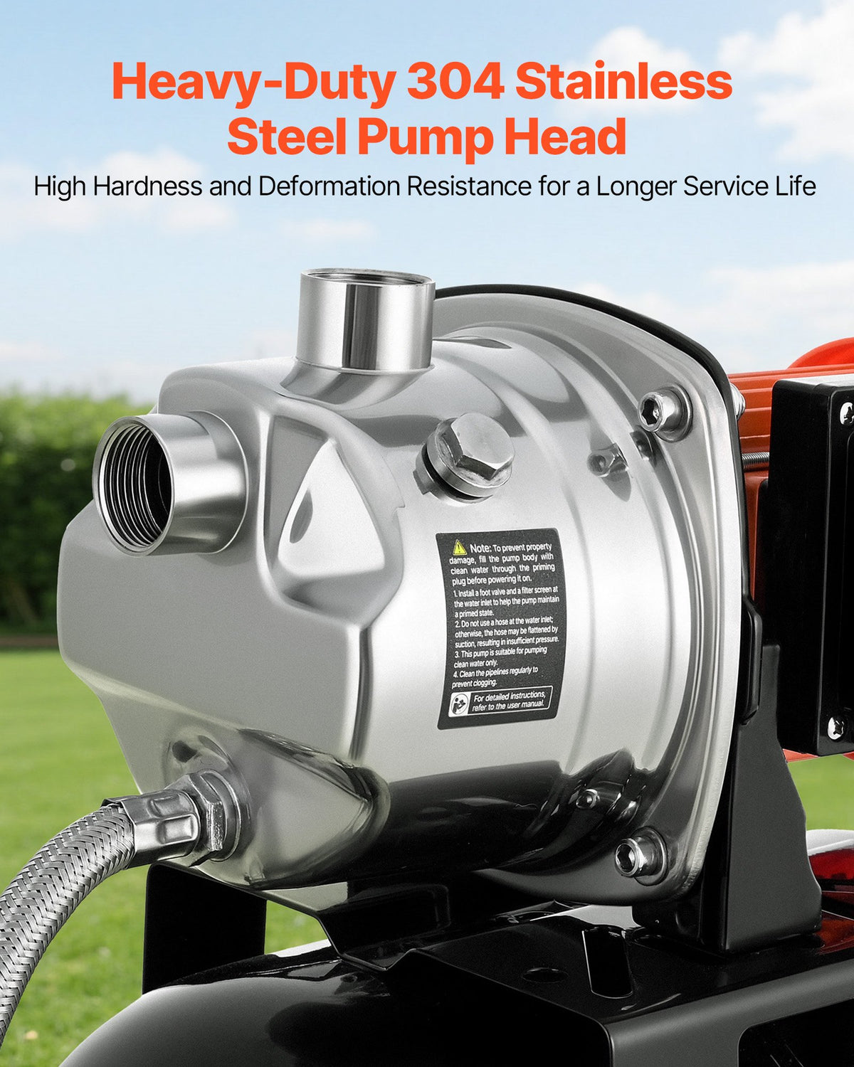 VEVOR 1 HP Shallow Well Pump with Pressure Tank, 230V 3750 LPH, Stainless Steel Irrigation Jet Pump with 19L Tank, Automatic Water Booster System, 1.4-2.8 bar Pressure Switch, for Home Garden Lawn
