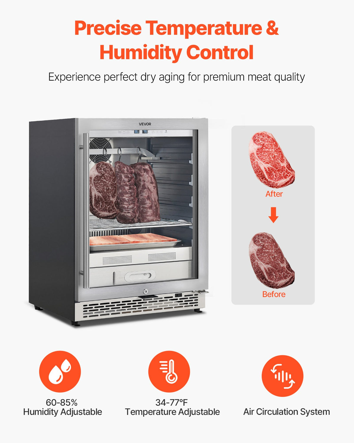 VEVOR 45 KG Dry Aging Fridge for Steaks, Dry Ager Refrigerator for Meat with Precise Temperature & Humidity Control, Freestanding & Under Counter Beef Aging Machine for Home Kitchen Restaurant Hotel