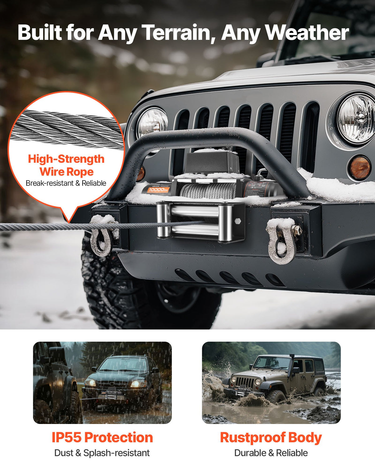VEVOR Electric Winch, 4500 kg Load Capacity, 12V DC Truck Winch with Φ8.3 mm x 19.8 m Steel Rope, Wireless & Wired Remote Control, IP55 Waterproof for Towing SUV Jeep Trailer Boat Off-Road Vehicle