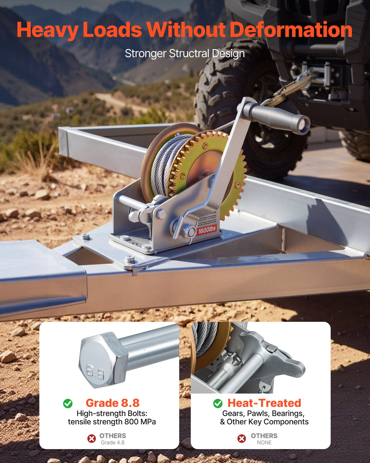 VEVOR Boat Winch, 726 kg Hand Winch, Heavy Duty Manual Rope Crank with 10m Steel Wire, Portable Two-Way Ratchet, Anti-Slip Handle, Easy Installation Gear for Boat Trailer ATV Towing