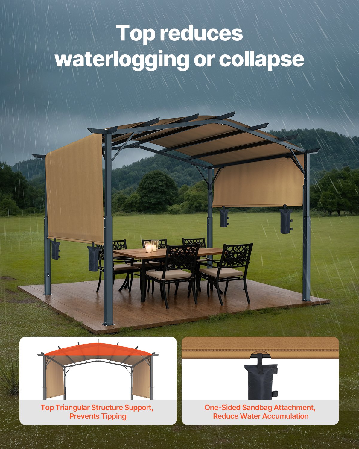 VEVOR 10 x 10 ft Outdoor Pergola, Arched Top Metal Pergola, Retractable Pergola with Sun Shade Canopy,  Large Patio Shelter Pavilion, Heavy Duty Garden Pergola for Deck Backyard Porch Poolside