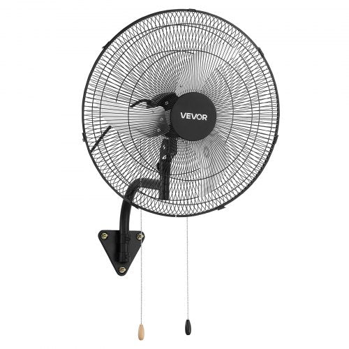 VEVOR Wall Mount Fan, 500mm Wall Mounted Hanging Fan Oscillating, 3-Speed, Long Airflow Distance, Adjustable Rotation Angle, Mechanical Powerful for Industry, Commercial, Garage, Workshop, Gym, Black