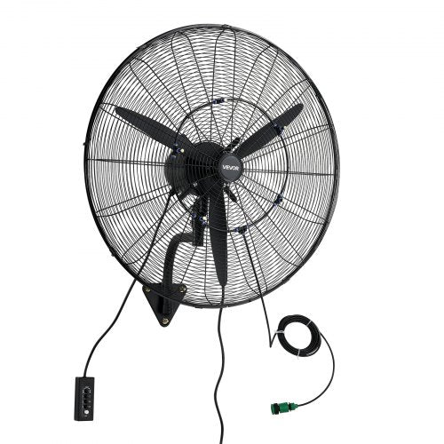 VEVOR Wall Mount Fan, 760 mm Wall Mounted Hanging Fan with Oscillating & Mist, IP44-rated, 3-Speed, Powerful Air Reach, Mechanical Control, Long Airflow for Industry, Commercial, Garage, Workshop, Gym