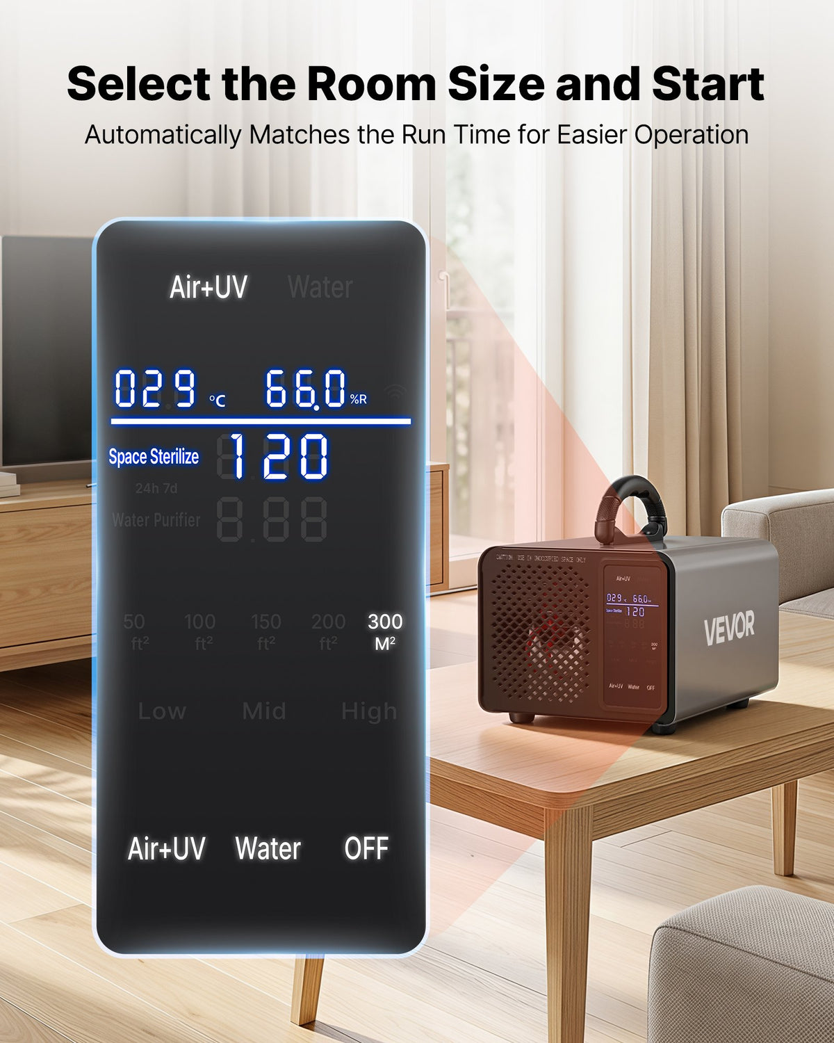VEVOR Ozone Generator, 36000mg/h Commercial Ozone Machine, with 15s Delayed Start & Area-Based Timer & LCD Touchscreen Display, Industrial Deodorizer for Car, Smoke, Home Odors, Up to 300 m²