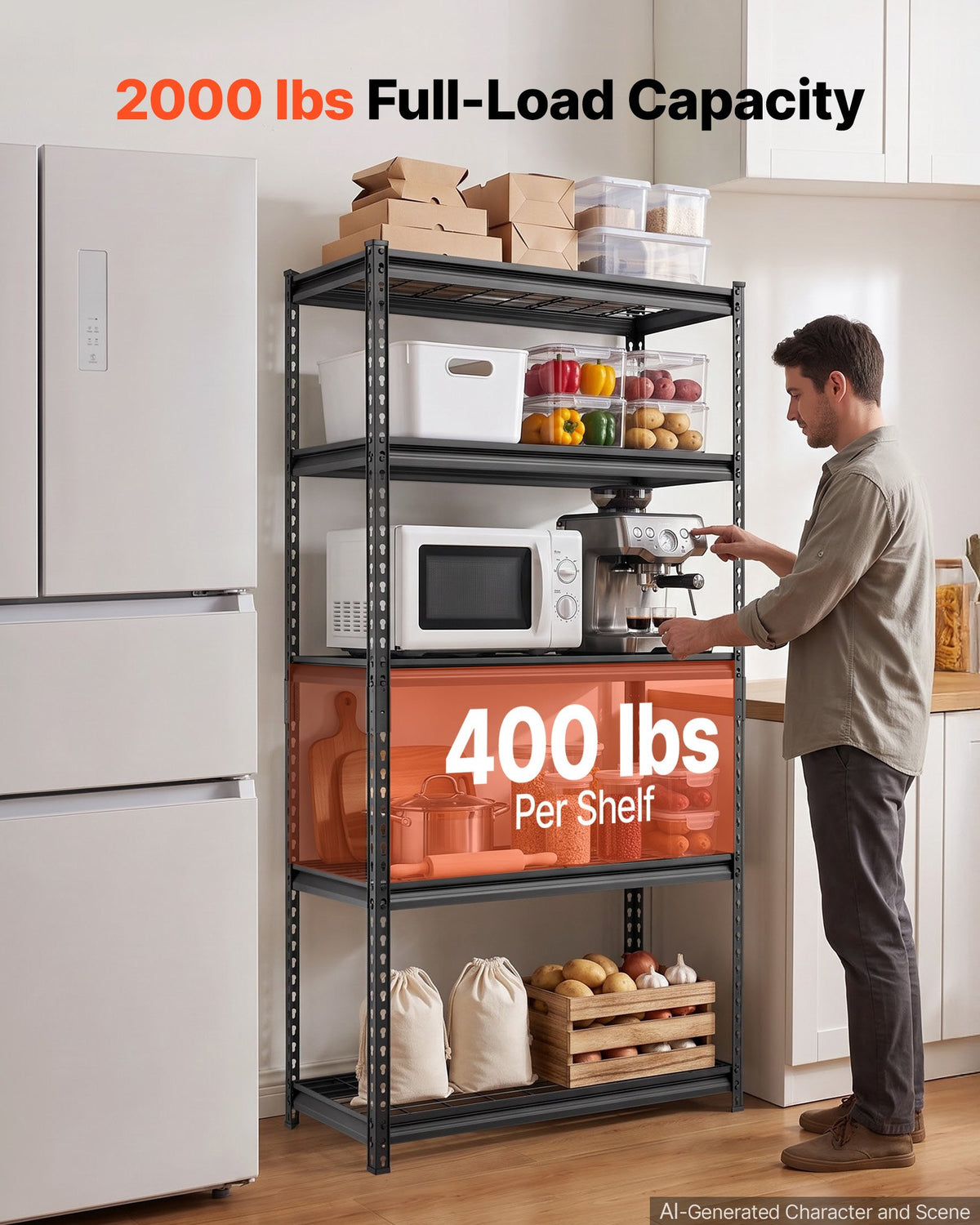 VEVOR Storage Shelves, 5-Tier 907.2 kg Garage Shelving 92.3 x 41.5 x 181 cm, for Garage, Basement, Warehouse, Kitchen, Heavy-Duty Metal Stable Construction, Adjustable Wire Racks, with Gloves, Black