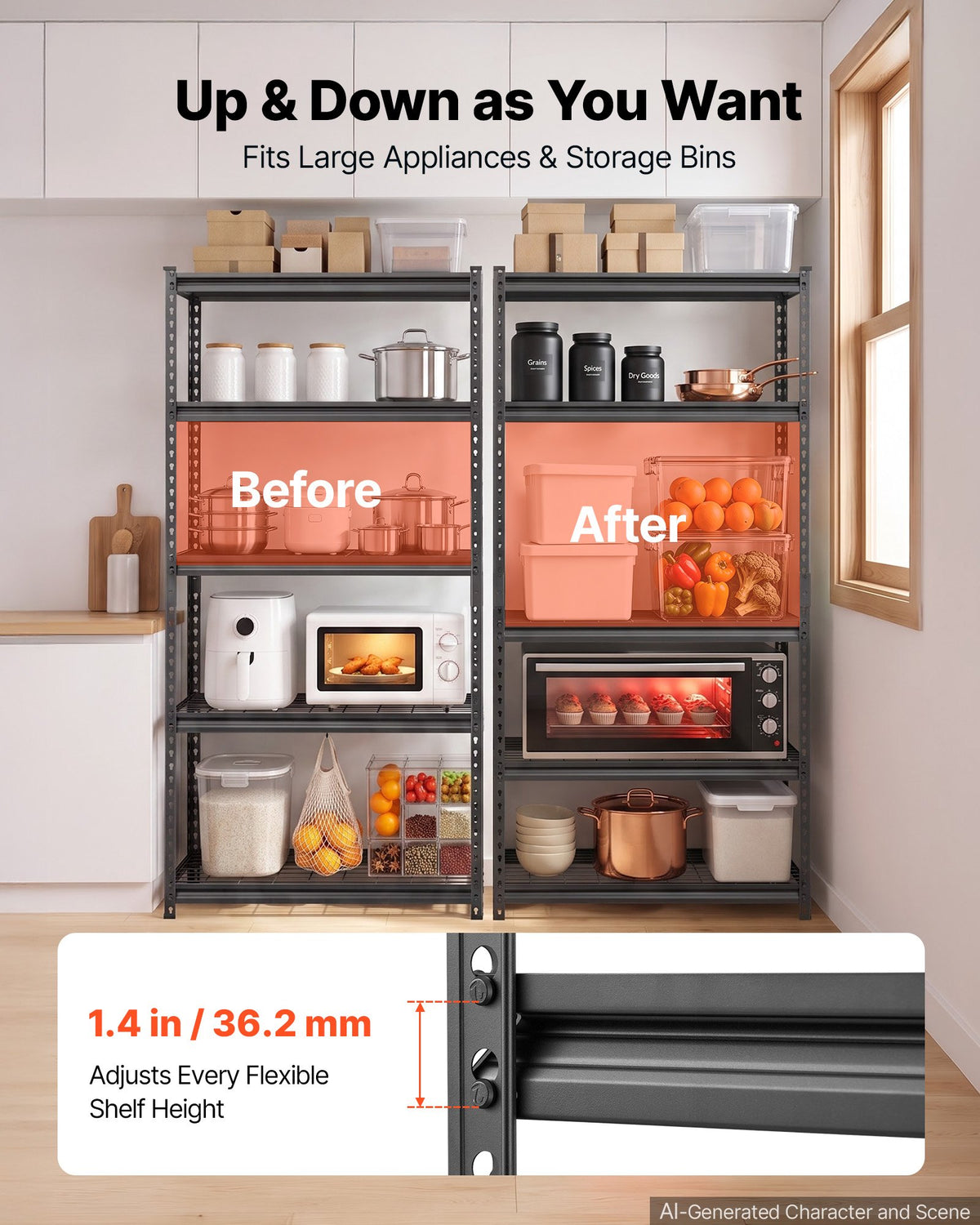 VEVOR Storage Shelves, 5-Tier 907.2 kg Garage Shelving 92.3 x 41.5 x 181 cm, for Garage, Basement, Warehouse, Kitchen, Heavy-Duty Metal Stable Construction, Adjustable Wire Racks, with Gloves, Black