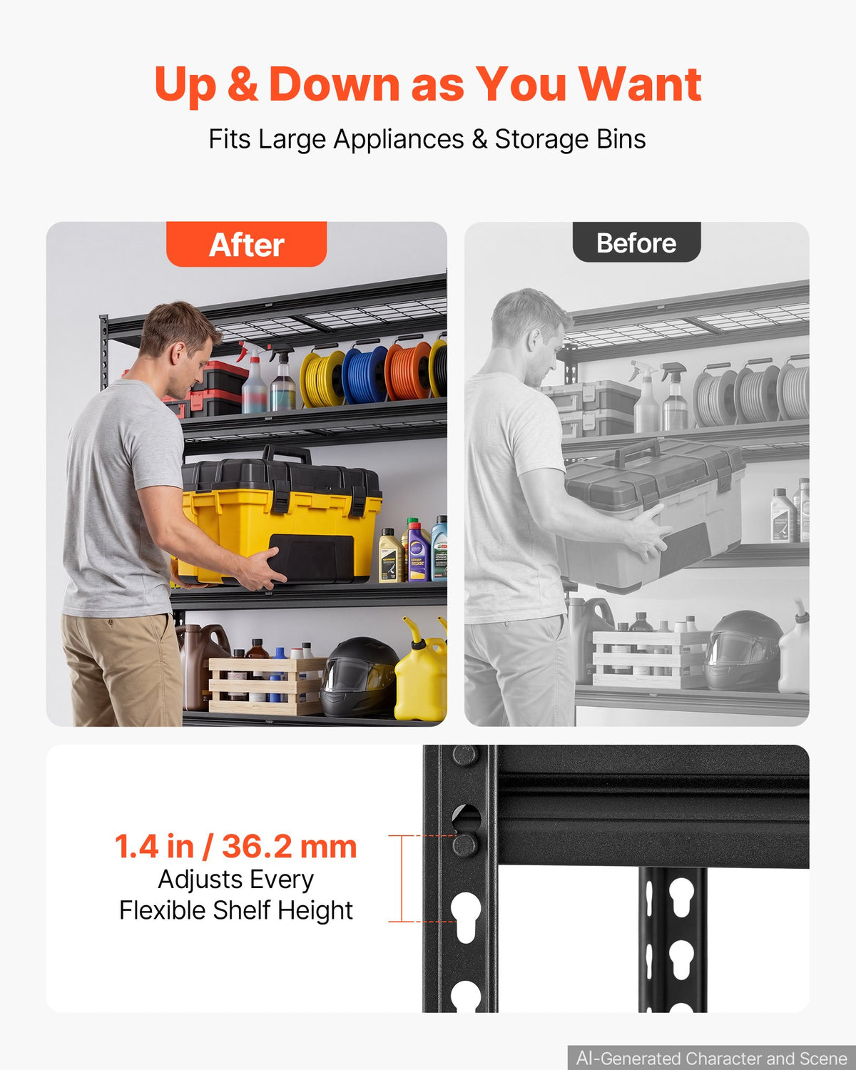 VEVOR Storage Shelves, 5-Tier 1134 kg Garage Shelving 122 x 45 x 181.3 cm, for Garage, Basement, Warehouse, Kitchen, Heavy-Duty Metal Stable Construction, Adjustable Wire Racks, with Gloves, Black