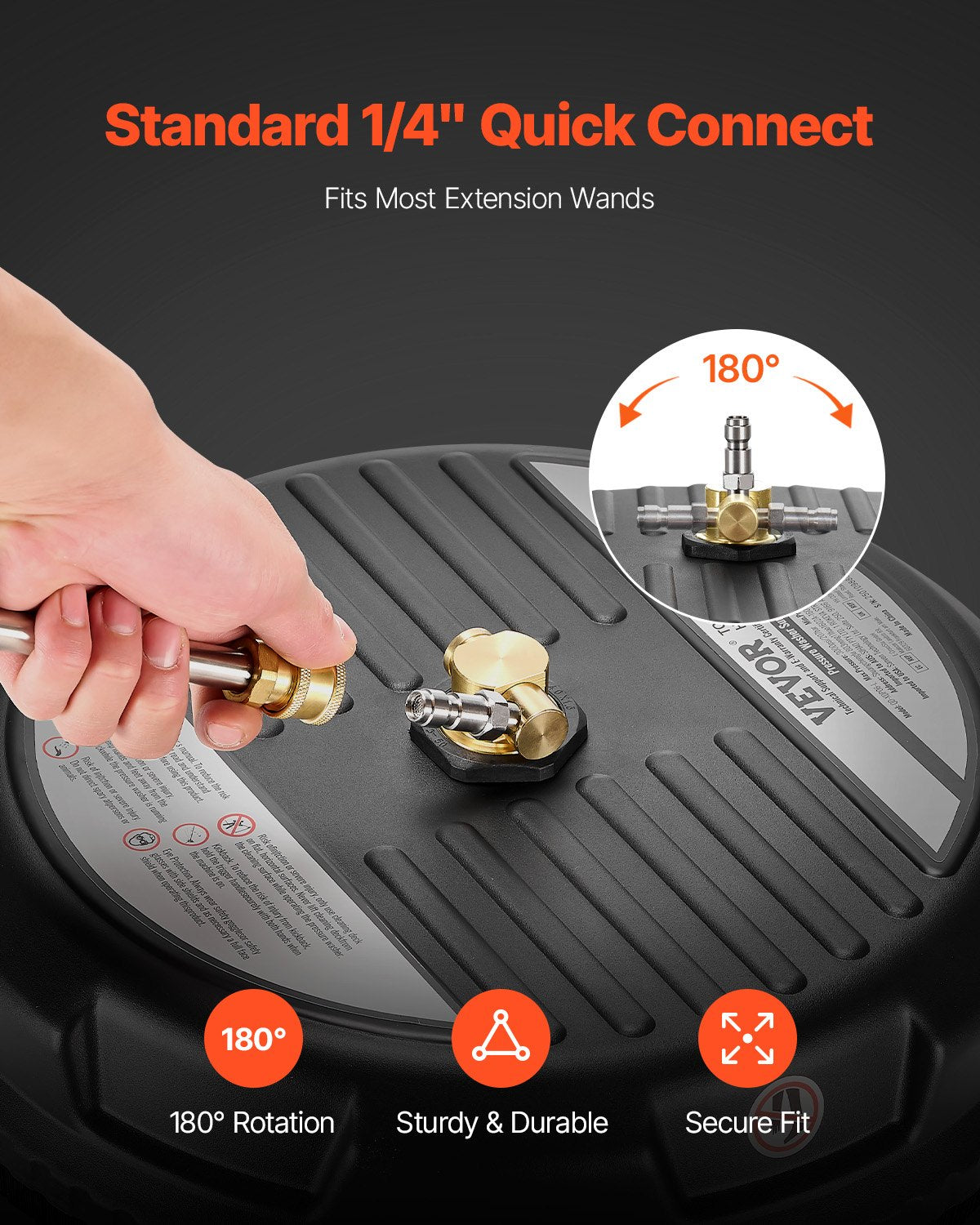 VEVOR 15" Pressure Washer Surface Cleaner, Plastic Pressure Washer Attachments with 4 Wheels, 4000 Max PSI, 1/4 Quick Connector, 2 Spray Nozzles, Ideal for Driveways, Sidewalks, Patios, Decks, Black