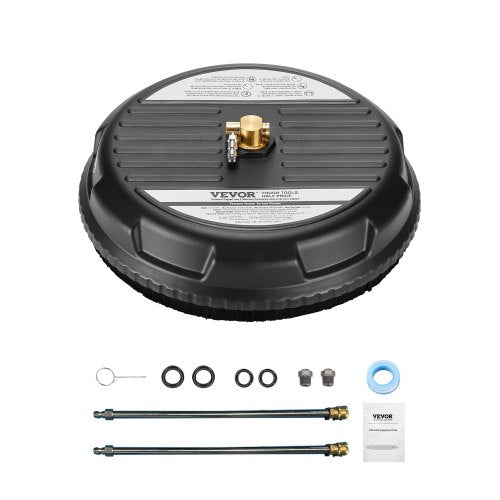 VEVOR 15" Pressure Washer Surface Cleaner, Plastic Pressure Washer Attachments with 4 Wheels, 4000 Max PSI, 1/4 Quick Connector, 2 Spray Nozzles, 2 Extended Wands for Driveway, Sidewalk, Patio, Deck